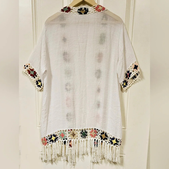 Boho Crochet Embroidery Muticolor White Fringe Tassel Kimono Cardigan size S-M - Picture 3 of 9